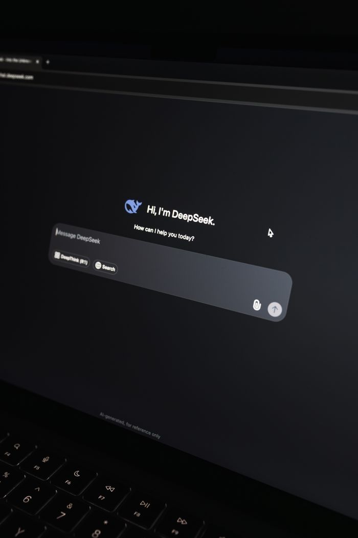 project-02-d Close-up of an AI chat interface on a laptop screen in a dark setting.